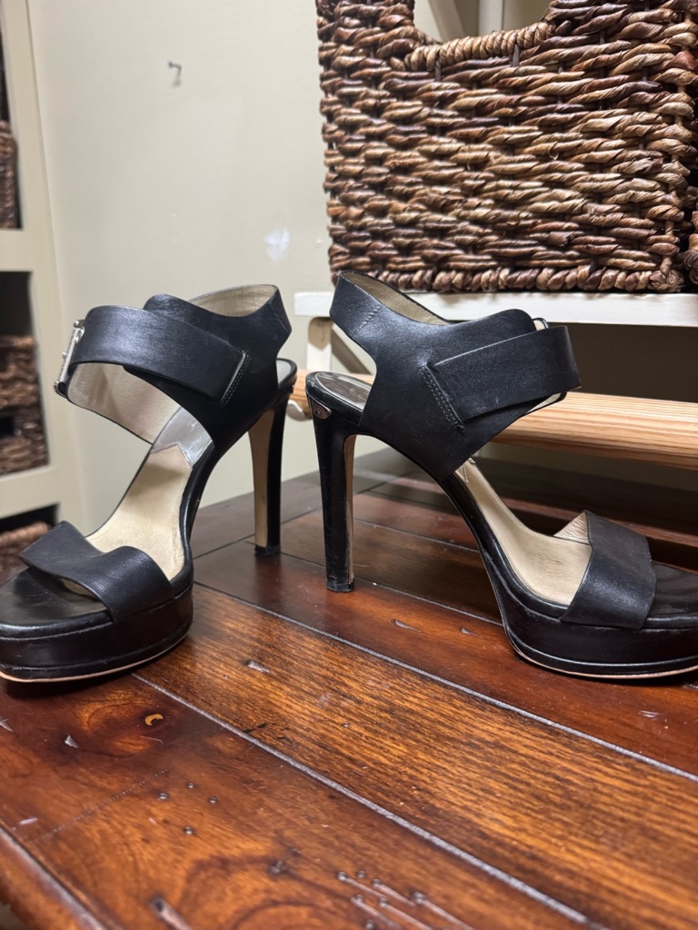 Michael Kors Black Leather Platform Heels - Women's Fashion Sandals - Picture 4 of 7